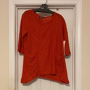 Onque‎ Casuals Vibrant Orange Textured Tunic PM Partial Sheer